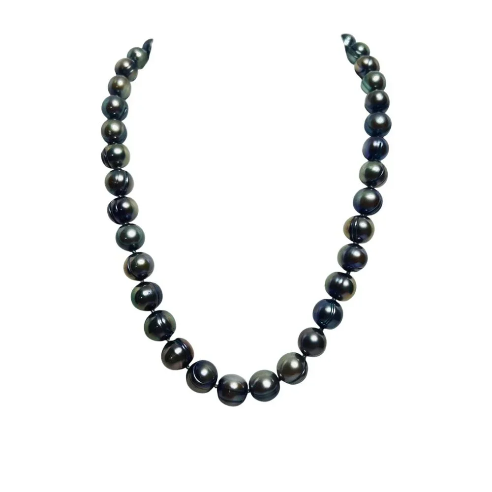 Peacock Green Baroque Pearl Necklace With 14k Gold Clasp (6025) - Picture 2 of 11